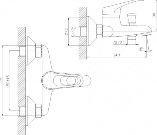 Смеситель для ванны BENNBERG GOLD GL -37035 Смеситель для ванны BENNBERG GOLD GL -37035