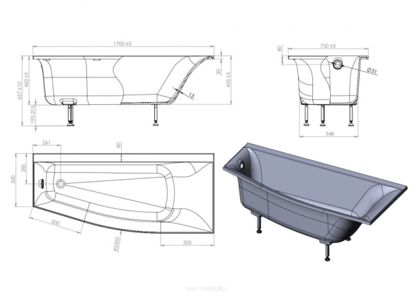 Экран Астра-Форм Скат (правый, левый) ЦВЕТА RAL 02020006