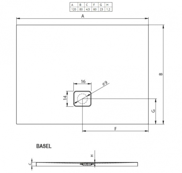 Душевой поддон (120х80) Riho Basel D005008005