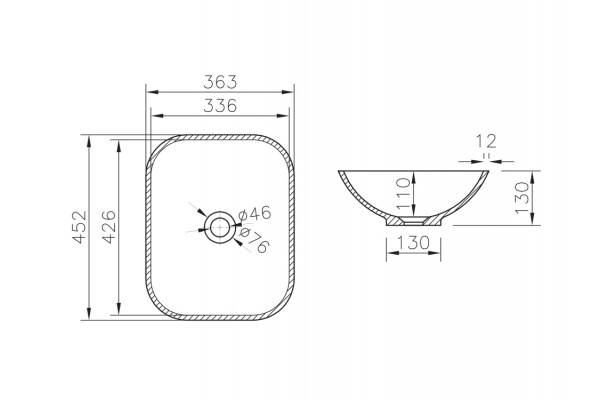 Раковина накладная (45х36) Relisan Notte Гл000011881