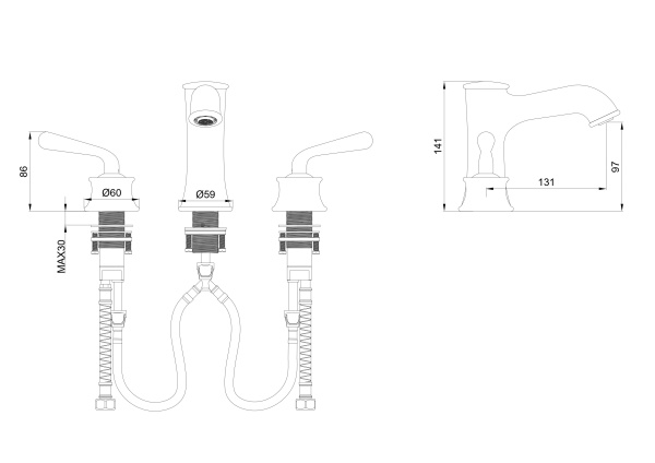 Смеситель для раковины на 3 отверстия WONZON & WOGHAND STEAM, хром WW-88159008-CR Смеситель для раковины на 3 отверстия WONZON & WOGHAND STEAM, хром WW-88159008-CR