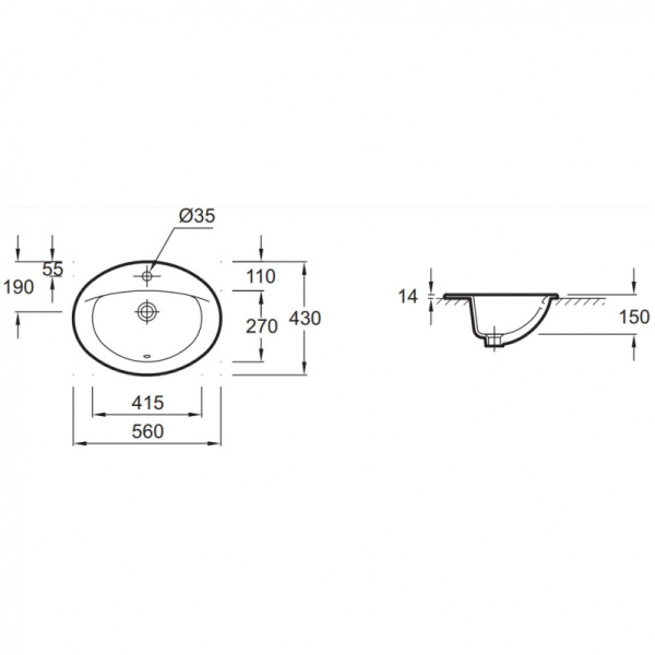 Раковина встраиваемя сверху (56х43) Jacob Delafon Odeon E4155-00