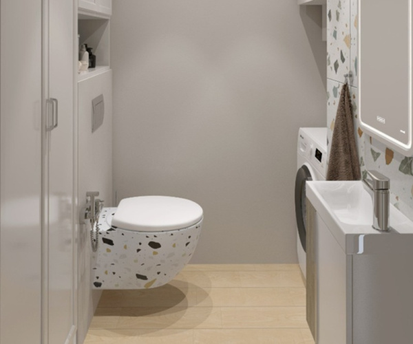 Унитаз подвесной безободковый Bronze de Luxe Terrazzo, крышка белая (2092-W)