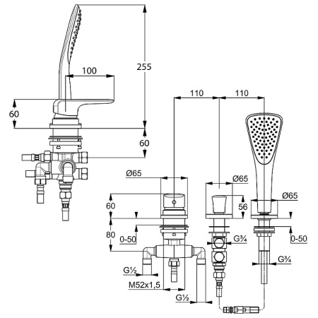 Смеситель на борт ванны Kludi Ameo 414480575