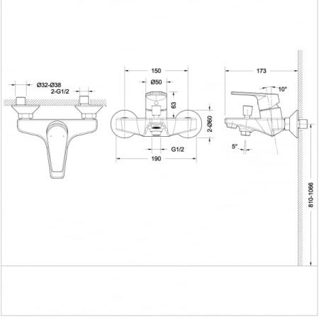 Смеситель для ванны c коротким изливом Bravat Line F65299C-1