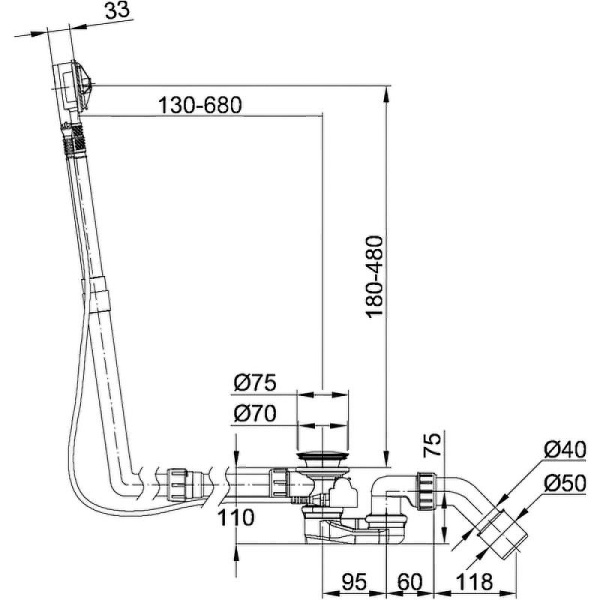 Слив-перелив для ванны полуавтомат удлиненный  Bette B603-901 хром
