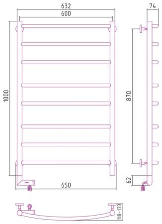 Полотенцесушитель Электрический Cунержа Галант 2.0 Левый (1000x600) БЕЛЫЙ 12-5200-1060