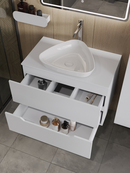 Тумба с раковиной подвесная 80 см, Orange Line Li-80TuwMDF+B07-500W белый