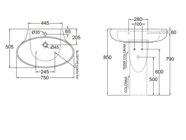 Полупьедестал для раковины Azzurra Clas CLP 300/SOSP bi