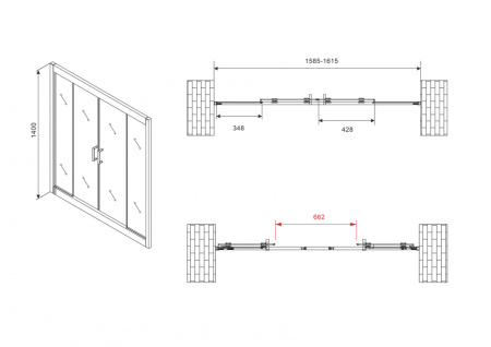 Шторка на ванну (160х140) ABBER Schwarzer Diamant AG57160M хром