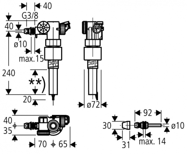 Наполнительный клапан смыва GROHE с компенсатором смещения 37092 000 (37092000)