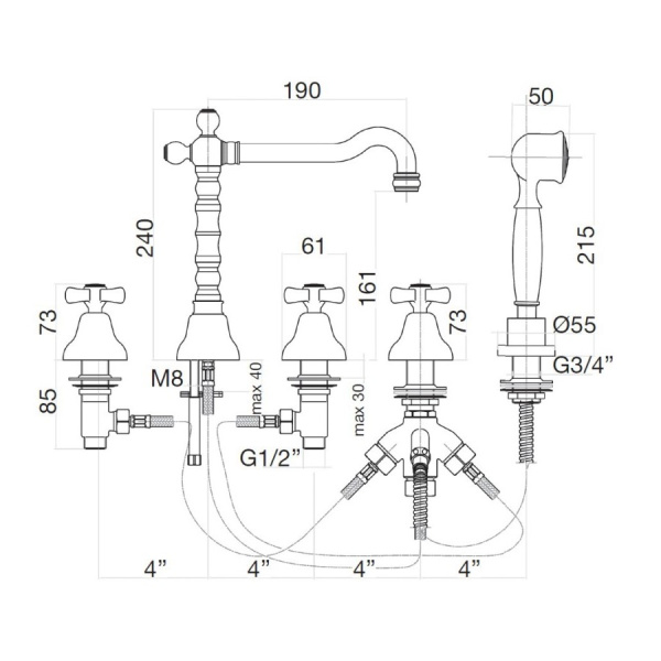 Смеситель на борт ванны Webert Armony AM730402017, хром/золото