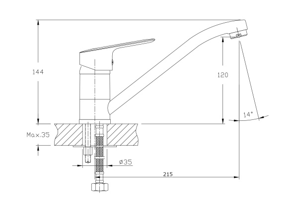 Смеситель для кухонной мойки RUSH Crete CR3535-25 Смеситель для кухонной мойки RUSH Crete CR3535-25