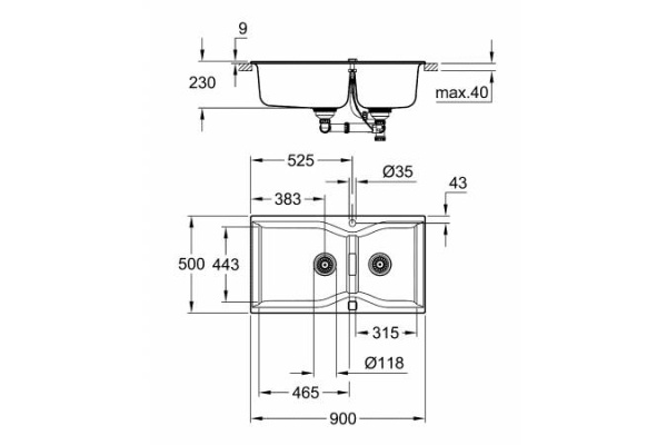 Мойка для кухни (900 x 500) Grohe K700 31658 AP0 (31658AP0) черный гранит