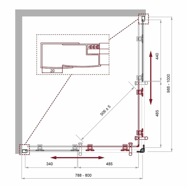 Душевой уголок (100х80) BelBagno UNO-195-AH-2-100/80-CH-CR