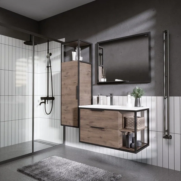 Тумба подвесная Grossman ЛОФТ-90 см 1090012 с 2-я ящ, веллингтон/металл черный