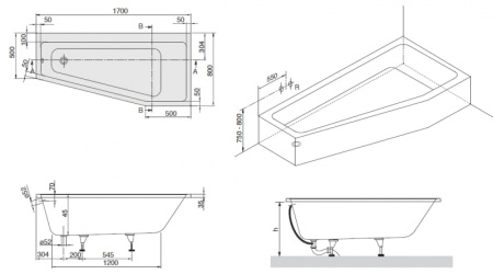 Ванна Villeroy & Boch Subway 170x80 правая (UBA178SUB3REV-01)