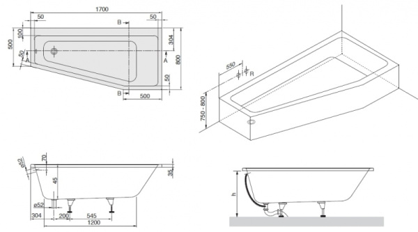 Ванна Villeroy & Boch Subway 170x80 правая (UBA178SUB3REV-01) Ванна Villeroy & Boch Subway 170x80 правая (UBA178SUB3REV-01)