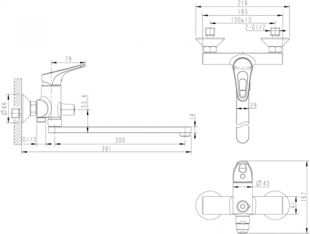 Смеситель для ванны c длинным изливом Bravat Drop-D F648162C-01A