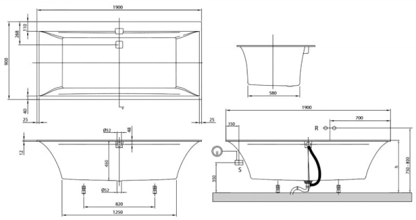 Ванна квариловая Villeroy & Boch Squaro Edge 12 UBQ190SQE2DV-01 190х90 белая Ванна квариловая Villeroy & Boch Squaro Edge 12 UBQ190SQE2DV-01 190х90 белая