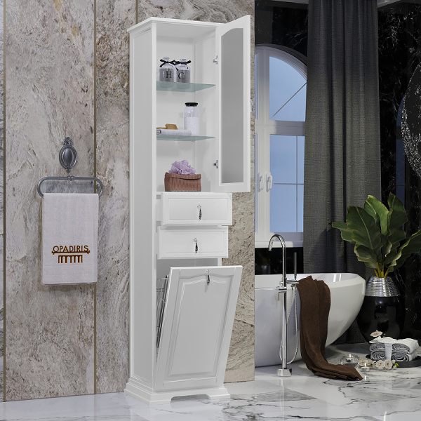 Пенал Opadiris Риспекто 40, с бельевой корзиной, цвет белый матовый, левый, 00-00005838