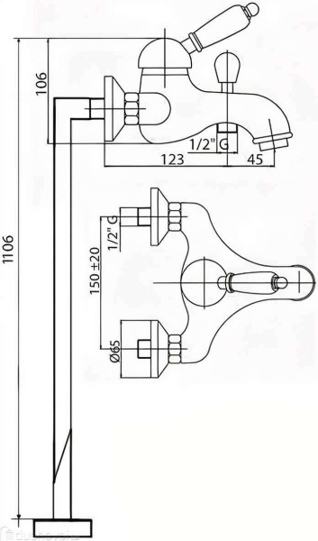 Смеситель для ванны Cezares Elite ELITE-VDPM-03/24-Bi