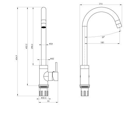 Смеситель для кухни WONZON & WOGHAND, хром WW-A21102-CR