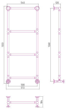 Полотенцесушитель Водяной Сунержа Ренессанс 1304 (126х50) Состаренная Латунь 051-0280-1250