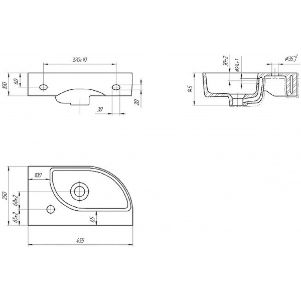 Раковина универсальная Cersanit CAMEO 45 правая S-UM-CAM45/1-w