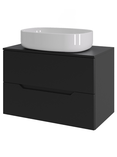 Тумба с раковиной подвесная 70 см, Orange Line Li-70TubMDF+B08-600W черный/белый