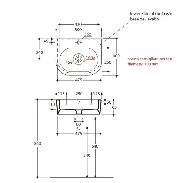 Раковина подвесная (50х40) Kerasan Flo 314101*1 белый