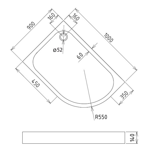Акриловый душевой поддон (100х90) Gemy ST19 L асимметричная, белый