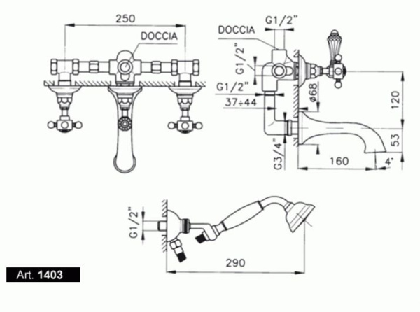 Смеситель для ванны встраиваемый с изливом Nicolazzi Tradizionale Dames Anglaises 1403BZ18 (бронза)
