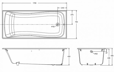 Ванна чугунная (170x75) Jacob Delafon Bliss E6D902-0 без ручек