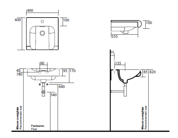 Раковина встраиваемая сверху (40х40) Kerasan Inka Project 341201*1