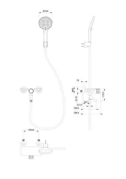 Смеситель для ванны с душем WONZON & WOGHAND CLICK, черный матовый WW-FE05L221-MB
