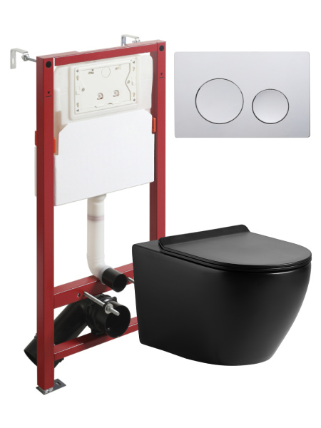 Комплект унитаза с инсталляцией безободковый Agger ATI03144+APB100 кнопка смыва хром