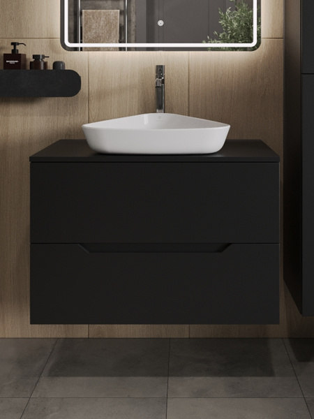 Тумба с раковиной подвесная 80 см, Orange Line Li-80TubMDF+B07-500W черный/белый