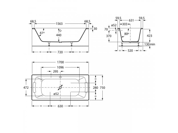 Стальная ванна Roca Lun Plus 221350001