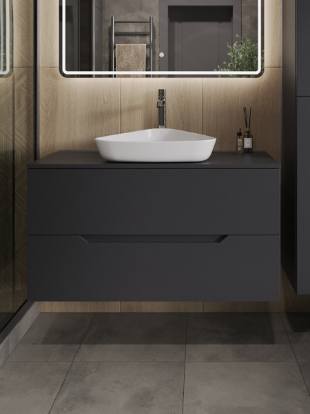 Тумба с раковиной подвесная 100 см, Orange Line Li-100TugMDF+B07-500W графит/белый