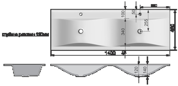 Полувстраиваемая  раковина RAVAL Twins  Pul.08.140/W