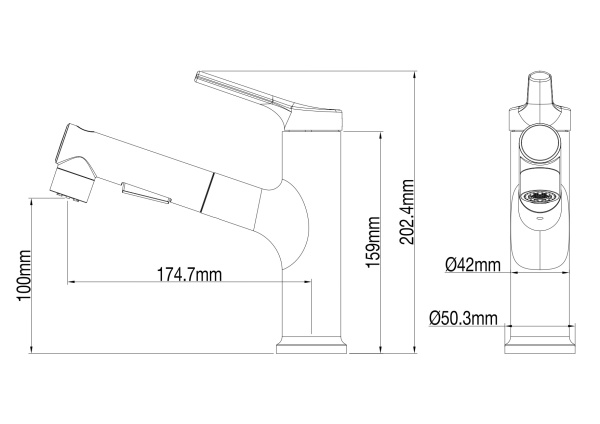 Смеситель для раковины с выдвижным изливом WONZON & WOGHAND, темный графит WW-A40862-BGG
