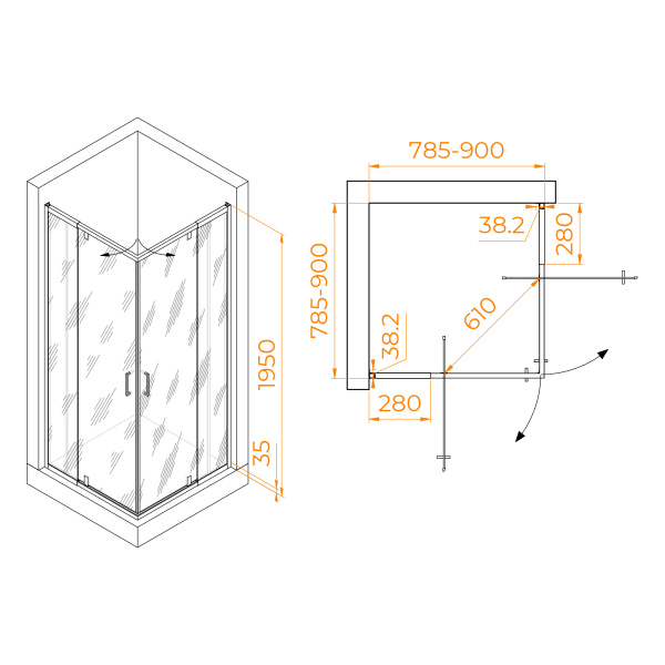 Душевой уголок (80х80) RGW Passage PA-038B 350803888-14 прозрачное
