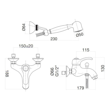 Смеситель для ванны Webert Aurora AU850101010(153), золото