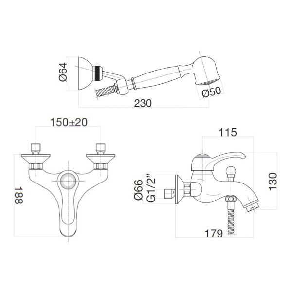 Смеситель для ванны Webert Aurora AU850101010(153), золото