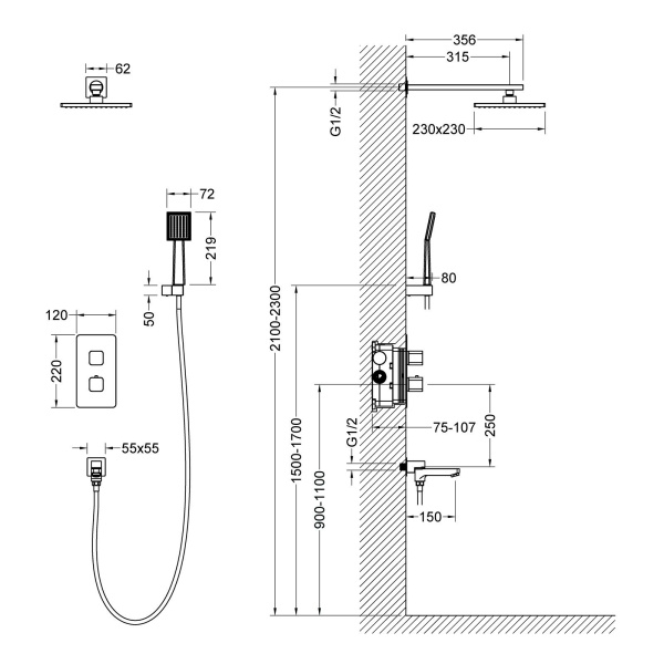 Душевая система встроенная с термостатом Timo Petruma золото матовое SX-5049/17SM