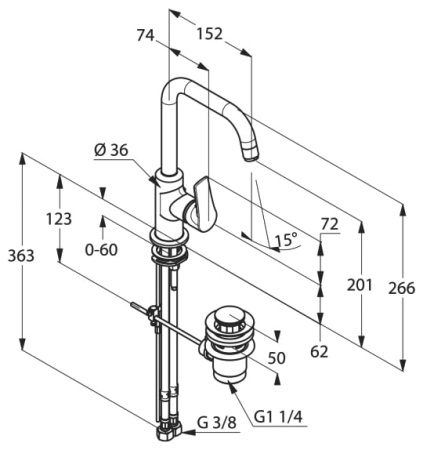 Смеситель для раковины однорычажный Kludi Tercio New 380230575 хром