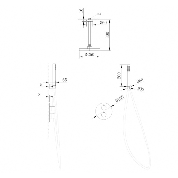 Душевой комплект ABBER Wasser Kreis AF8121G скрытого монтажа без излива, золото матовое