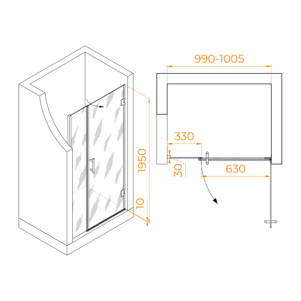 Душевая дверь 100 см RGW Hotel HO-012-B 350601200-14 прозрачное