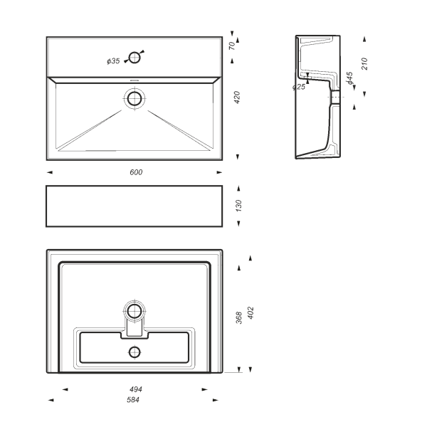 Раковина Sanita Luxe NOVEL (60х42)  NOV60SLWB01